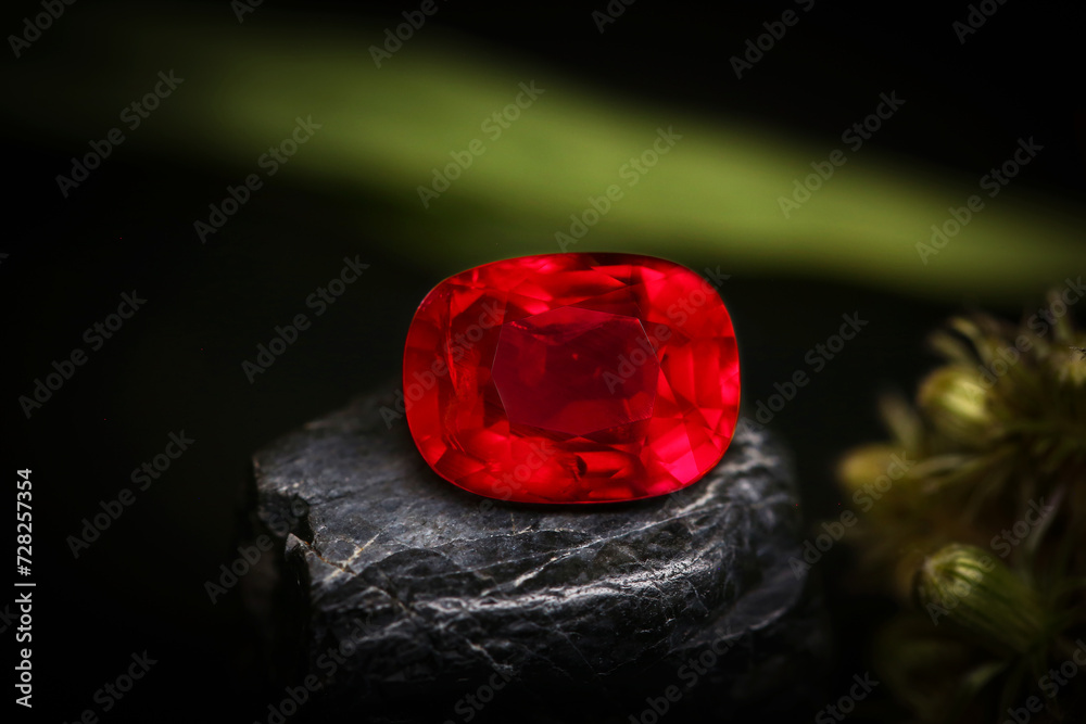 Red crystal ball on a black background, featuring elements of love, romance, and celebration, including glass, hearts, candles, roses, and chocolates