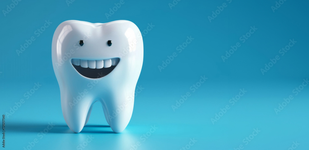 Smiling Cartoon Tooth on Blue Background. A playful and vibrant image of a cartoon tooth with a big smile Smiling Cartoon Tooth on Blue Background. A playful and vibrant image of a cartoon tooth with a big smile