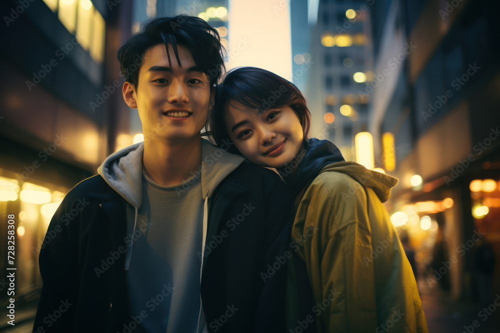 Photo of 19-year-old Asian teenagers, a boy and a girl, wandering through a softly lit city street, enjoying each other's company first teenage crush
Photo of 19-year-old Asian teenagers, a boy and a girl, wandering through a softly lit city street, enjoying each other's company first teenage crush