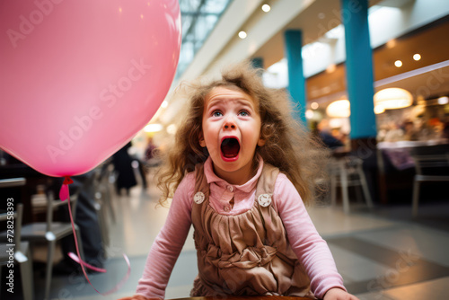 
Photo of a 3-year-old girl, Canadian, in a mall, having a meltdown because she can't have a balloon