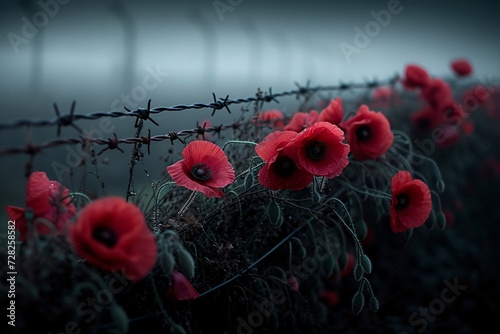 Red Poppies in Foggy Field A Timeless, Romantic, and Ethereal Scene Generative AI