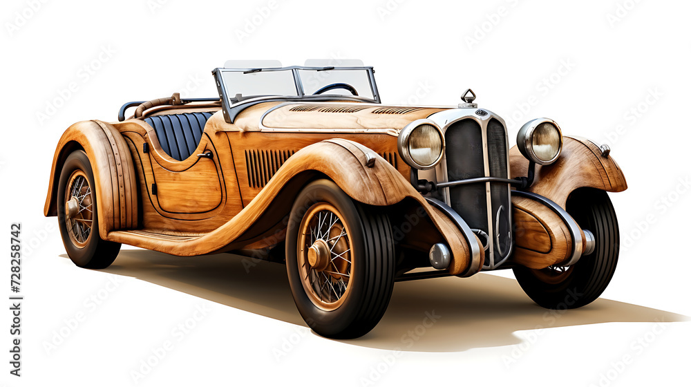 realistic wood sport car on white background