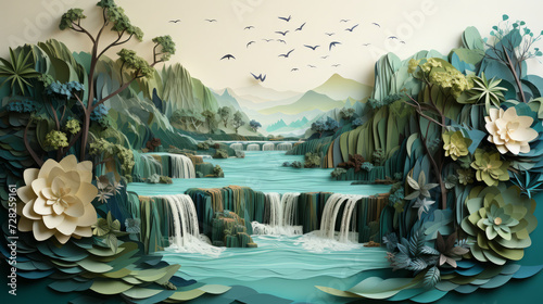 Enchanting Cascades  Captivating Natural Beauty amidst Lush Forests  Mountain Streams  and Tranquil Waterfalls  generative AI