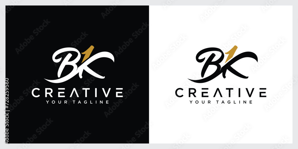 BK Initial Handwriting logo template vector