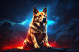 wolf on blue red smoke background