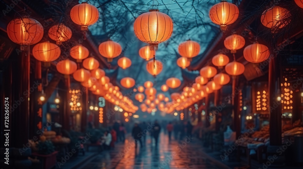 Chinese New Year Celebration A Luminous Nighttime Walkway Generative AI
