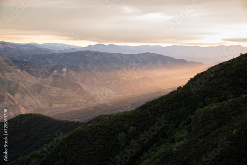 Sunrise, Santa Ynez Mountains, Telephoto, Layering, Blue Mountains, Orange Sky © Jesse