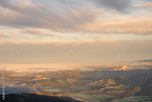 Sunrise, Santa Ynez Valley, Green Hills, Rolling Hills, Oak Trees, Fog, Early Morning Light