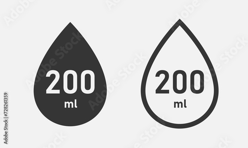 Volumes 200 milliliters (ml) icon, Liter l sign (l-mark). Symbol for packaging drink, cosmetics. Vector illustration