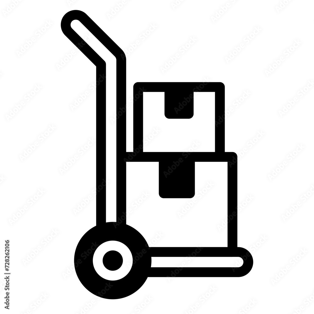 Handcart icon. A handcart with a box vector. Wheelbarrow for transportation of cargo. Handcart icon. A handcart with a box vector. Wheelbarrow for transportation of cargo.