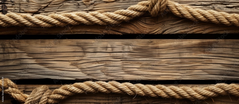 Rugged Ropes and Borders on Weathered Wood Background Rugged Ropes and Borders on Weathered Wood Background