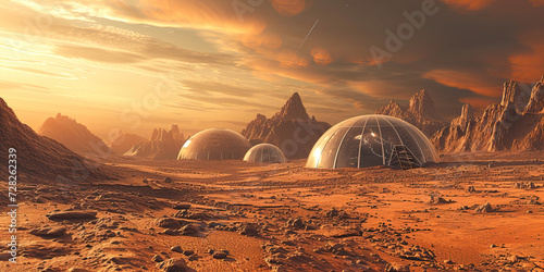Mars planet surface exploration living domes, terraforming planets, generated ai