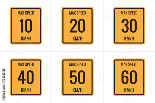Wallpaper Mural Maximum Speed limit sign 10 kmh,  20, 30, 40, 50, 60 Kmh, sign icon on white background vector illustration. Torontodigital.ca