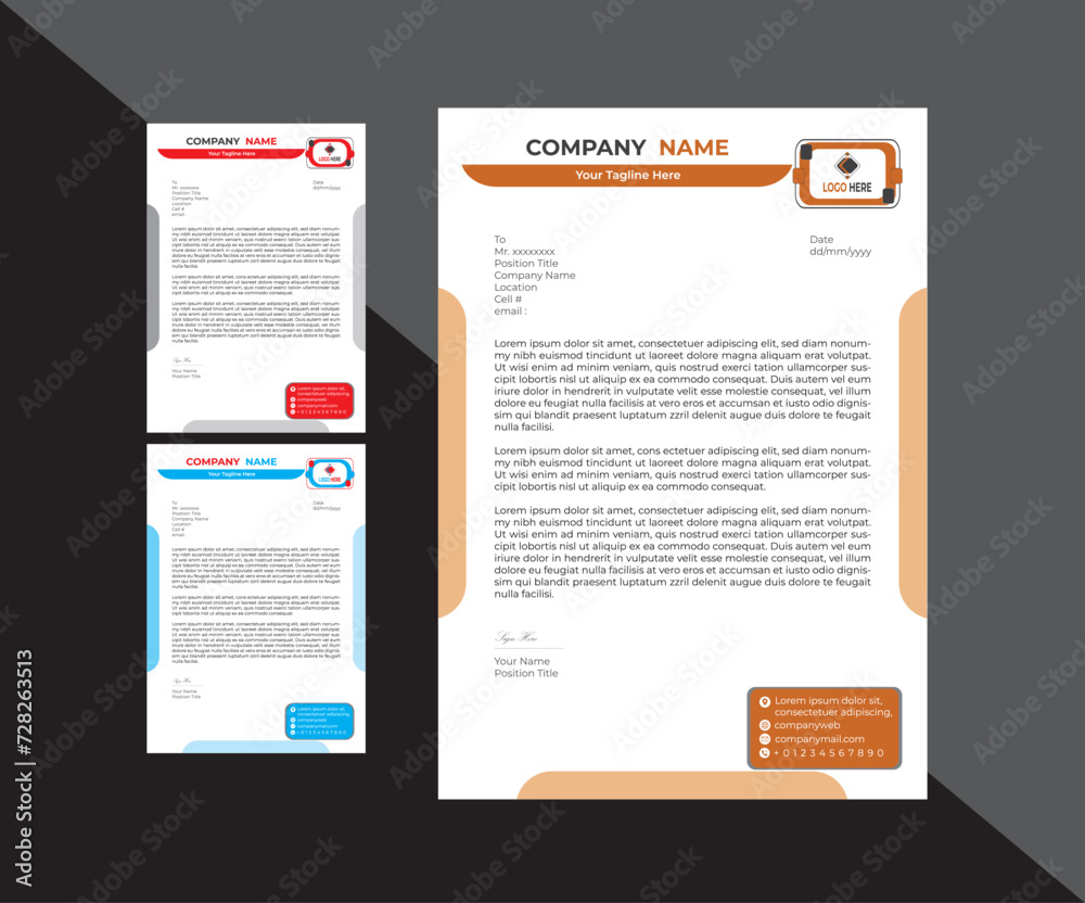 Minimal Business Letterhead with Color Variation. 