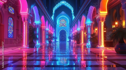 illustration of neon colors mosque
