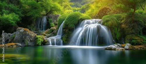 Waterfall amidst Breathtaking Nature  A Mesmerizing Cascade of Waterfall in the Serene Beauty of Nature