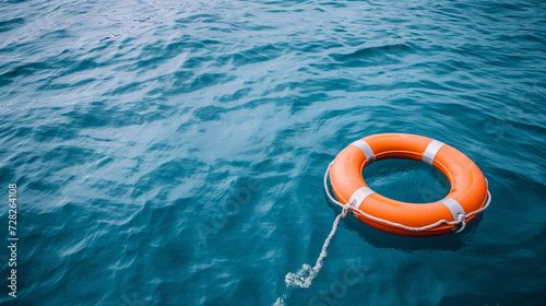 Orange lifebuoy in the blue sea. Safety equipment. photo