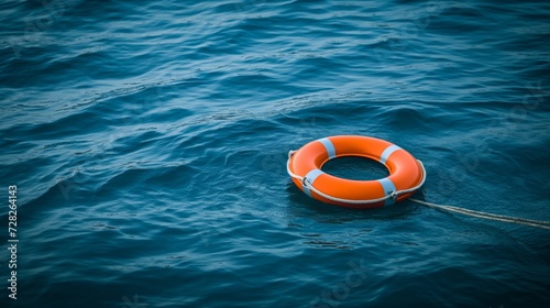 Orange lifebuoy in the blue sea. Safety equipment.