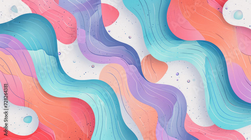 Groovy psychedelic abstract wavy background with rough texture combined with retro colors turquoise blue, coral pink and lavender