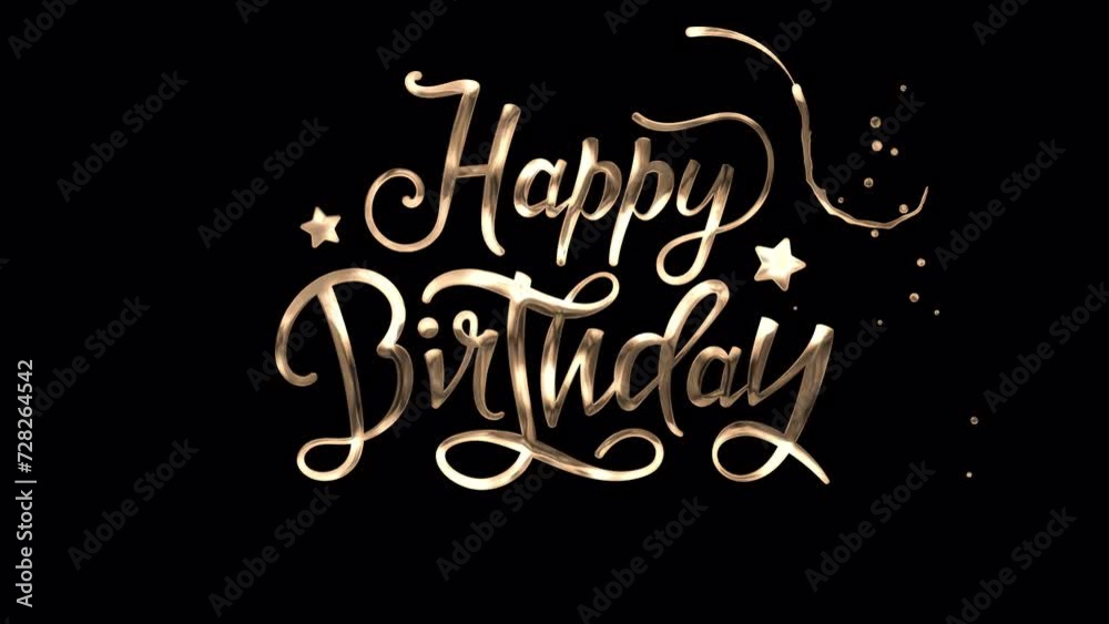 Happy birthday to you text animation. Animated text with gold particles and ink effect. Good for birthday party messages, greeting cards, and social media posts. Features 4K and transparent background Happy birthday to you text animation. Animated text with gold particles and ink effect. Good for birthday party messages, greeting cards, and social media posts. Features 4K and transparent background