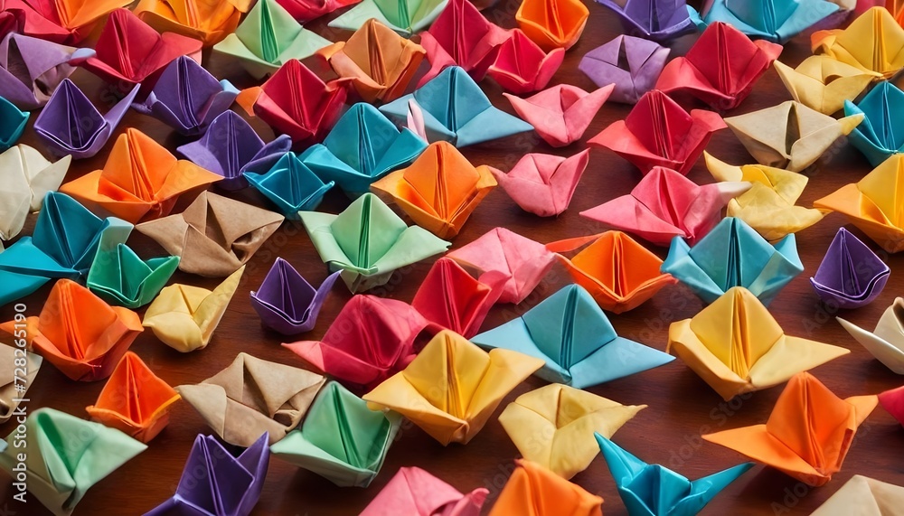 Colorful origami ships background 