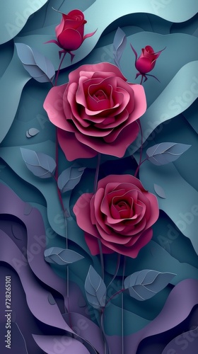 Valentine Valentine s Day Roses Rose Paper Cut Phone Wallpaper Background Illustration  