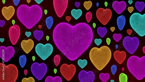 Valentines day neon pink heart background, 4k romantic glowing heart 3d love icon loop animation for wedding anniversary, invitation, party
