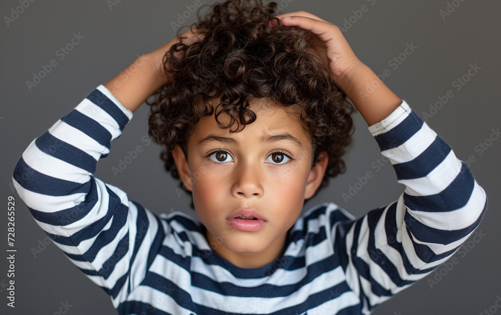 Young Boy With Curly Hair Wearing a Striped Shirt Young Boy With Curly Hair Wearing a Striped Shirt