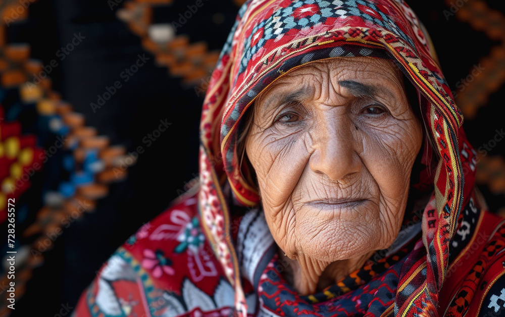 Aging Multiracial Woman Wearing Colorful Head Scarf