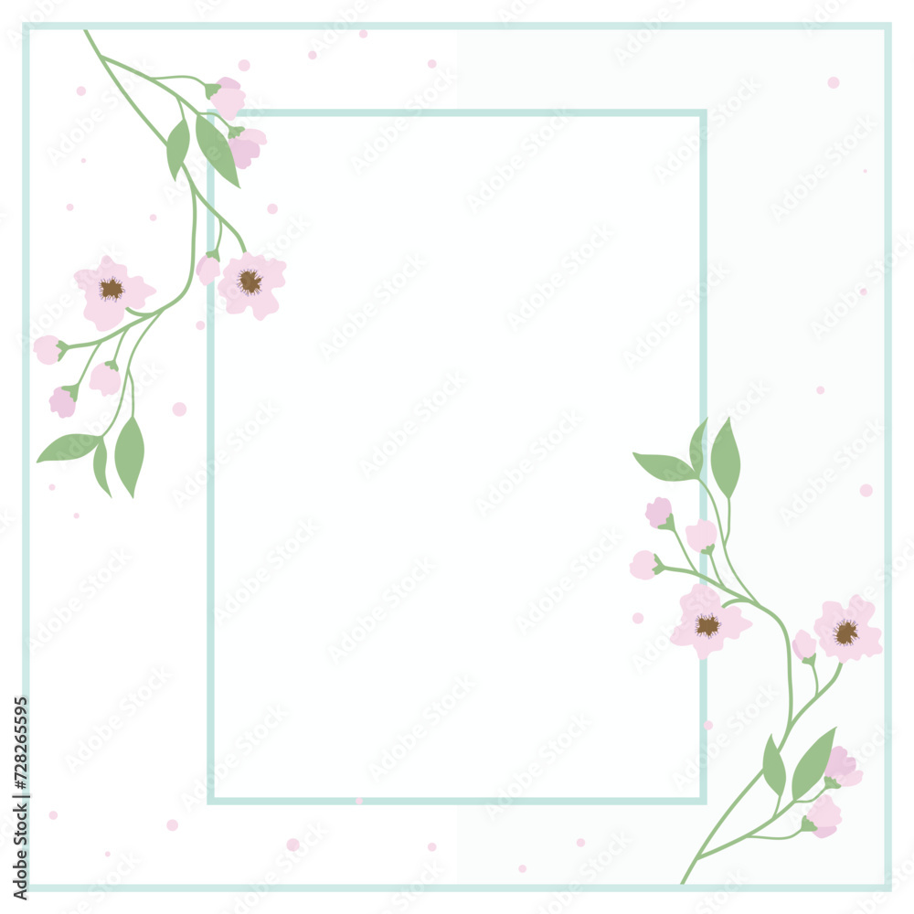 Cute kawaii pastel floral frame border poster background