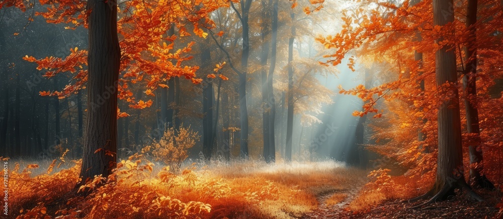 Enchanting Autumn Forest Background: A Blend of Nature's Palette in a Stunning Autumn Forest Background