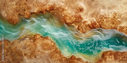 River in the mountains, top view of the mountain river, autumn landscape. Aerial drone view of abstract river sandy beach. Artistic illustration of water rapids by Vita
