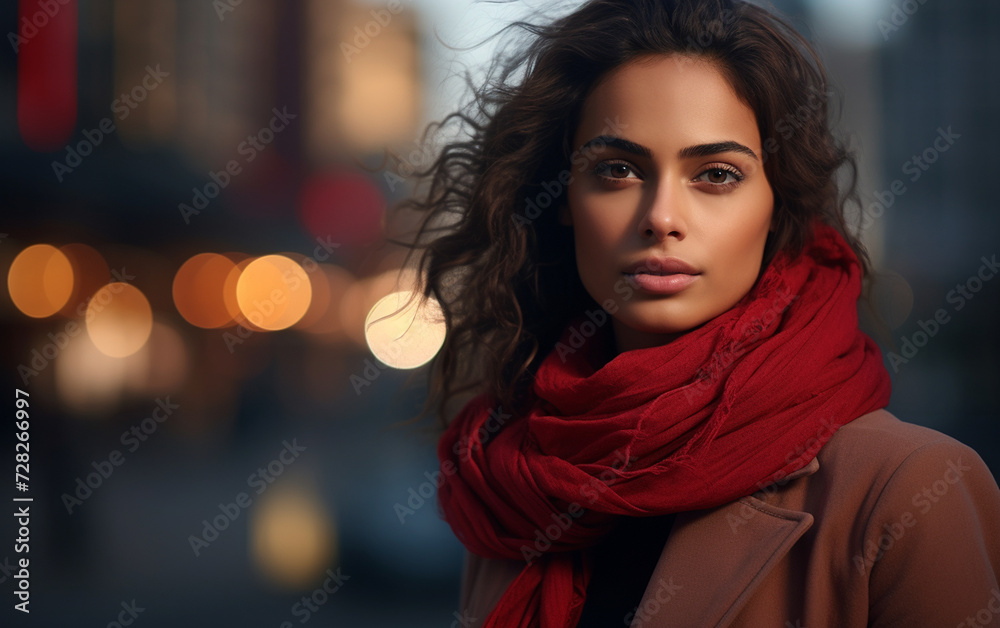 Woman Wearing Red Scarf Around Her Neck
