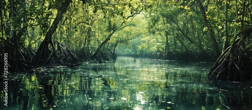 Enchanting Mangrove Forest in the Serene Afternoon: A Display of Mangrove, Forest, and Afternoon Bliss