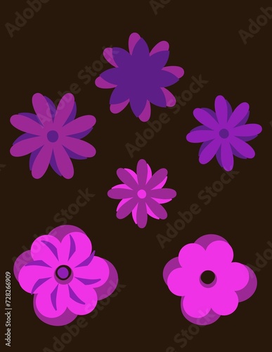 Set of Purple Decorative floral element