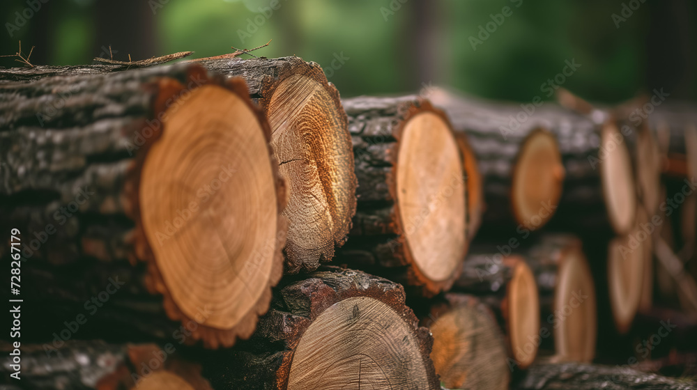 Stacked logs showcasing cross-section of wood textures.