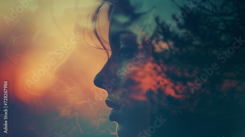 Woman's profile with fiery autumn colors.