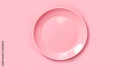 photo top view two pink plates on a pink background