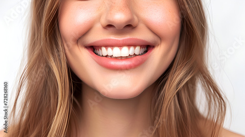 Beautiful female smile after teeth whitening procedure. Dental care. Dentistry concept. generative ai