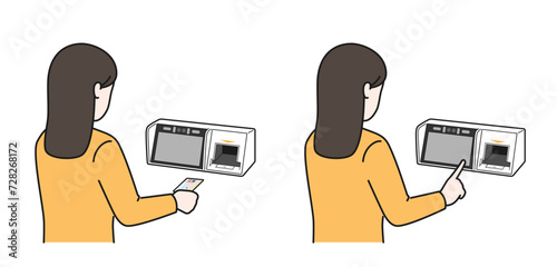 マイナンバー保険証カードリーダーを操作する女性