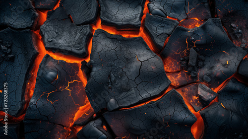 Lava cracks glowing in dark rocky terrain.