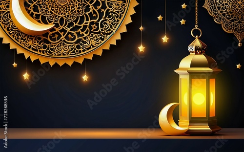 Arabic lantern with moon. Ramadan Kareem background. Islamic background. Copy space