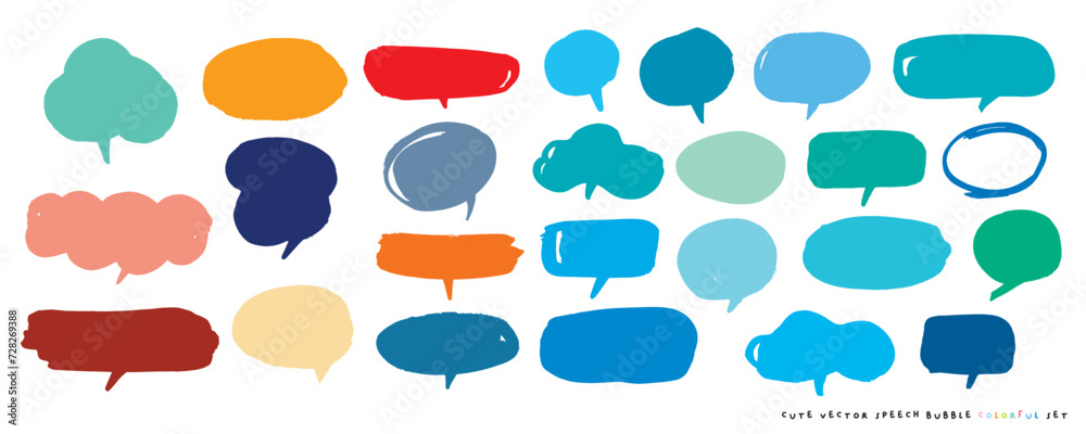 Cute vector speech bubble colorful set,Hand drawn set of speech bubbles with handwritten for book ,card, business, poster design. Vector illustration design for fashion fabrics, textile graphics
