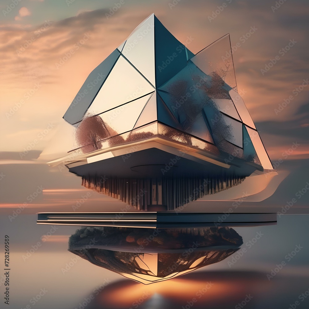 A fusion of organic and geometric elements, creating a surreal and thought-provoking landscape, inviting interpretation4 - obrazy, fototapety, plakaty 