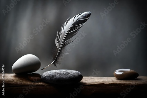 A feather and a stone equally balance photo