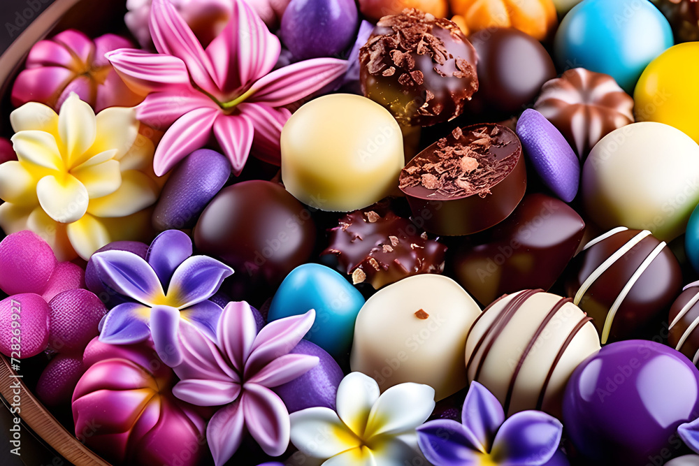 Valentine's Day chocolate and flower gifts. Generative AI. Valentine's Day chocolate and flower gifts. Generative AI.