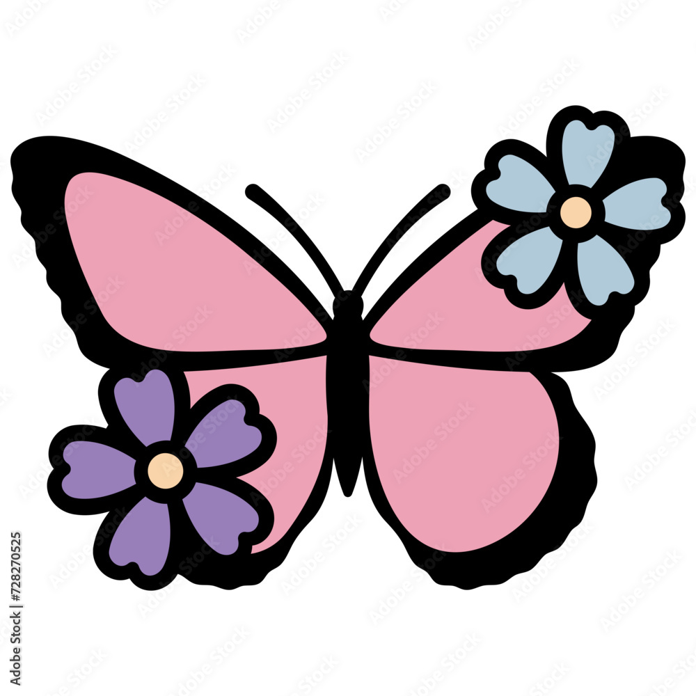 Pink Butterfly with Flowers