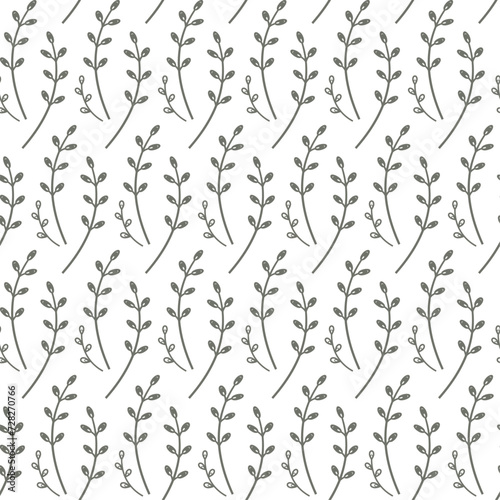 Seamless vector pattern of willow branches on a transparent background  spring natural motif  monochrome endless texture  wallpaper  textile print.