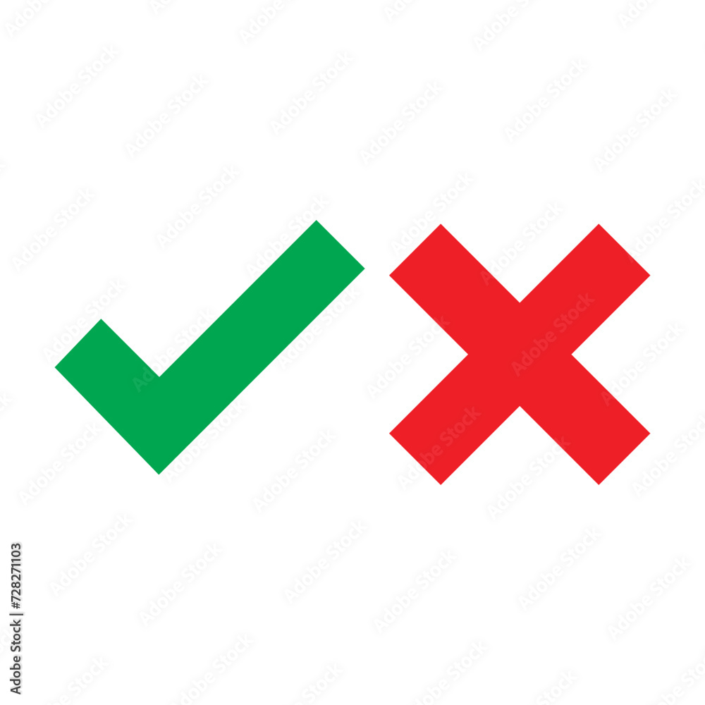 Tick icon set. Stylish check mark icon set in green and red color, Flat design, vector illustration on background. Tick icon set. Stylish check mark icon set in green and red color, Flat design, vector illustration on background.