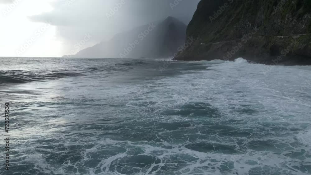 waves from aerial view in Madeira coast